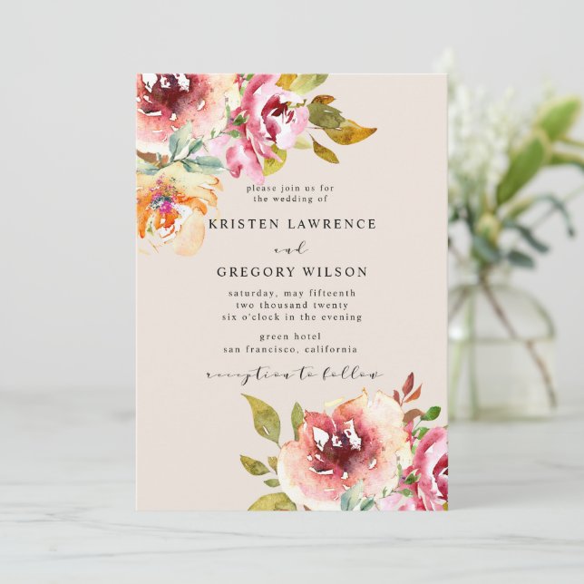 Invitación a la boda de verano acuarela Floral en  (Anverso de pie)
