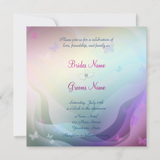 Invitación a la boda de verano con corazones perla (Anverso)