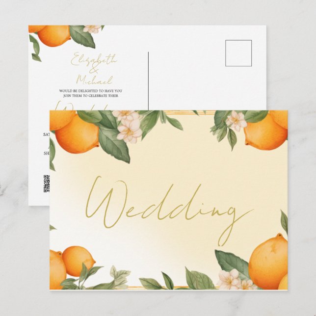 Invitación a la boda de verano de Citrus Naranja (Anverso / Reverso)