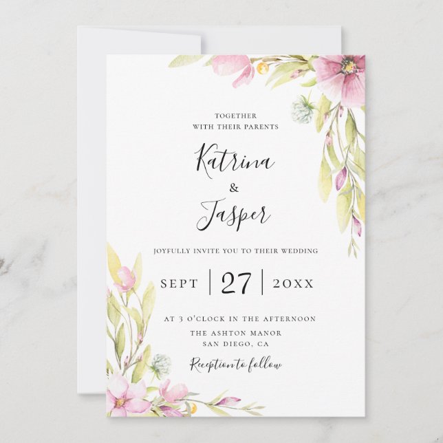 Invitación a la boda de verano de flores silvestre (Anverso)