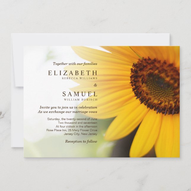Invitación a la boda de verano de girasol amarillo (Anverso)