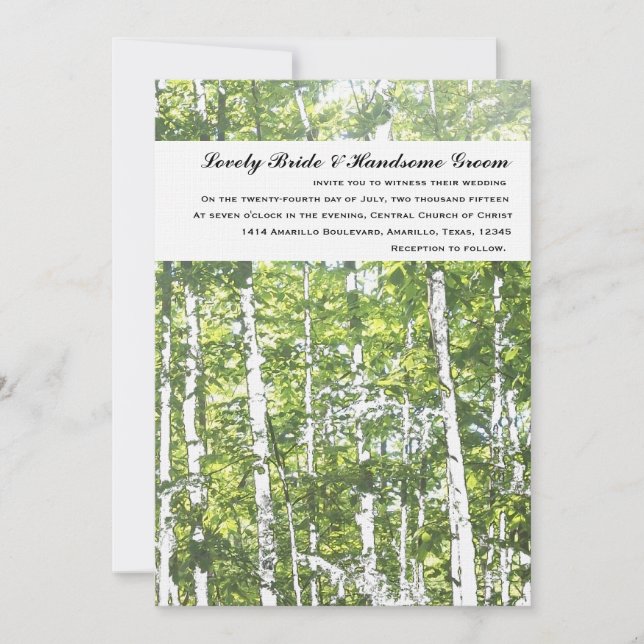 Invitación a la boda de verano de los bosques verd (Anverso)