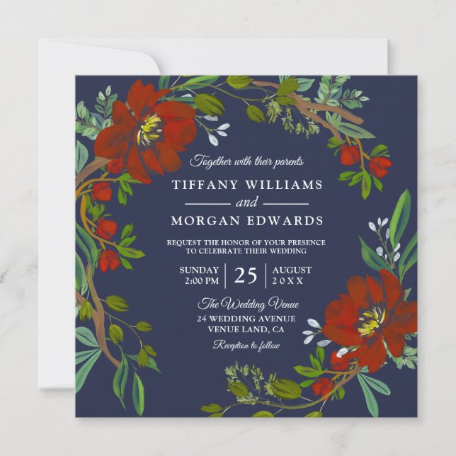 Invitación a la boda de verano de primavera borgoñ (Anverso)