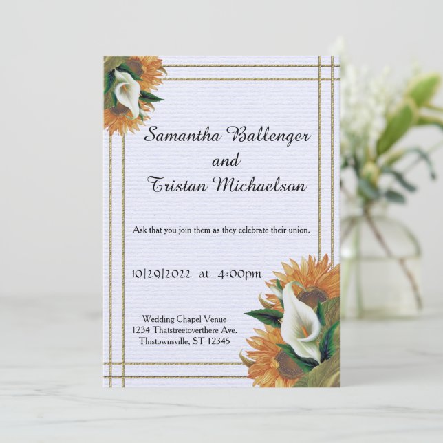 Invitación a la boda de verano de Sunflower y Call (Anverso de pie)