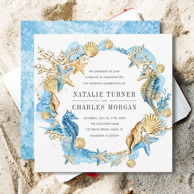 Invitación a la boda de verano en el mar y la play (Front & Back)