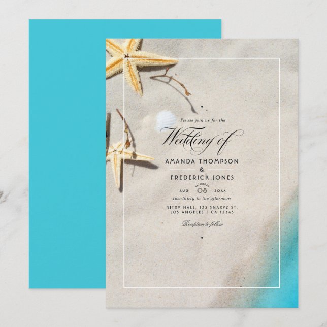 Invitación a la boda de verano en la playa (Anverso / Reverso)