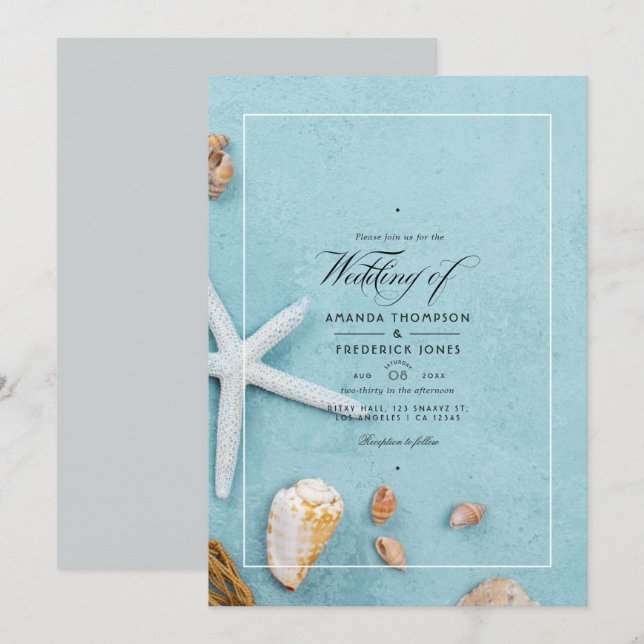 Invitación a la boda de verano en la playa (Anverso / Reverso)