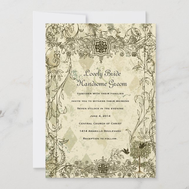 Invitación a la boda de Verdigris italiana vintage (Anverso)