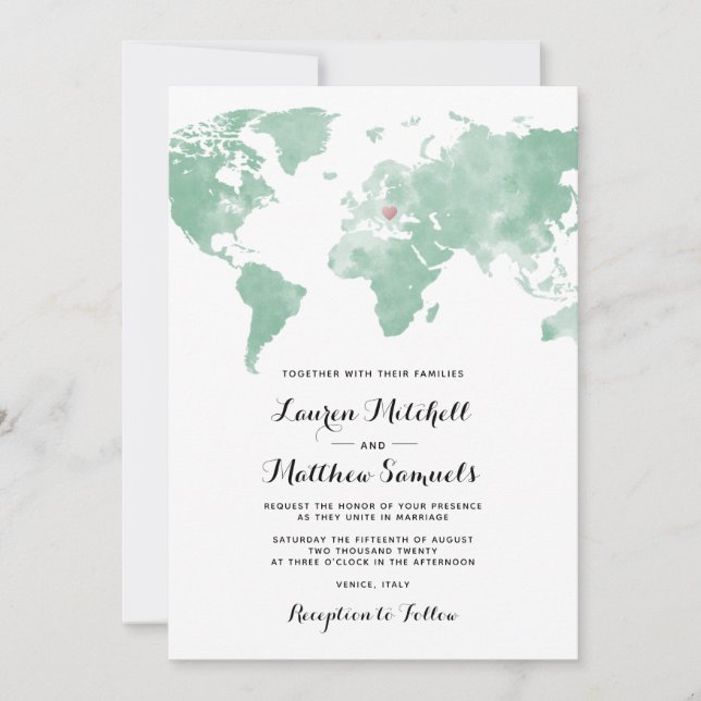 Invitación a la boda de viaje de destino (Anverso)