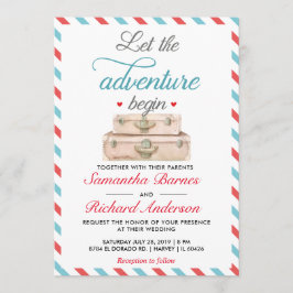 Invitación a la boda de viaje tarjeta postal azul 