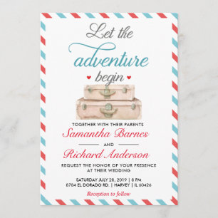 Invitación a la boda de viaje tarjeta postal azul 