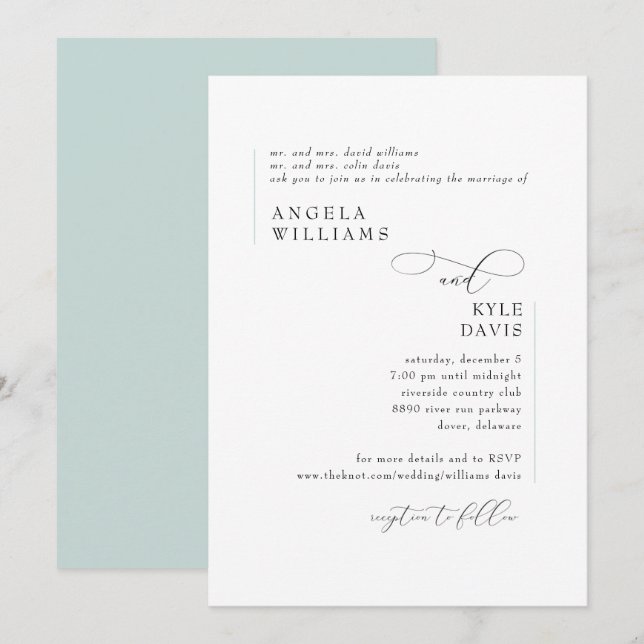 Invitación a la boda de vidrio marino moderno (Anverso / Reverso)