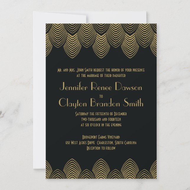 Invitación a la boda de vieiras Art Déco de los 20 (Anverso)
