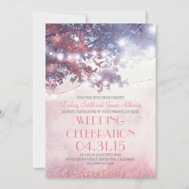 Invitación a la boda de viejos árboles y aves (Anverso)