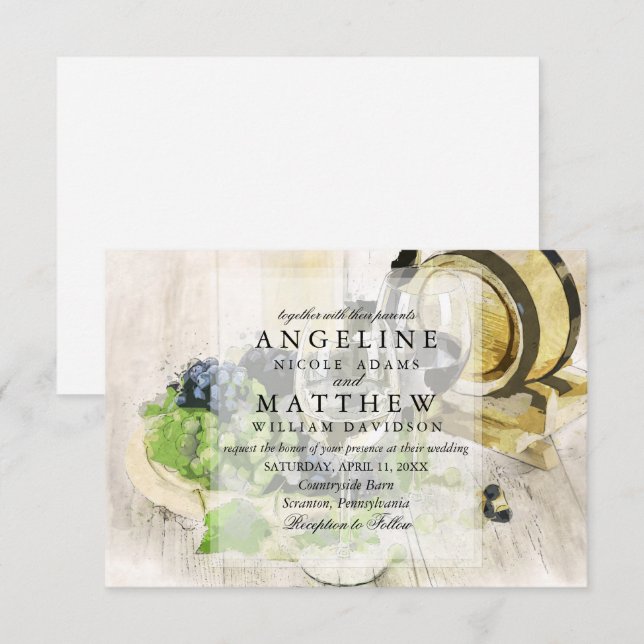 Invitación a la boda de viñas con temática de vino (Anverso / Reverso)