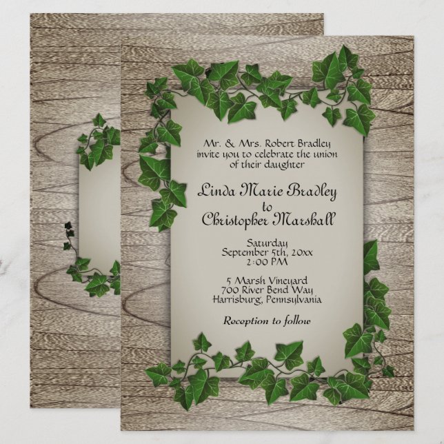 Invitación a la boda de Vine en Madera (Anverso / Reverso)