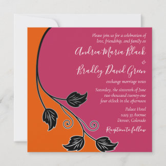 Invitación a la boda de Vine Rosa y Naranja Leafy