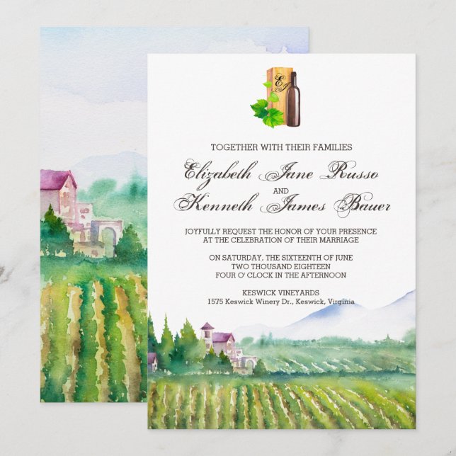 Invitación a la boda de viñedos (Anverso / Reverso)