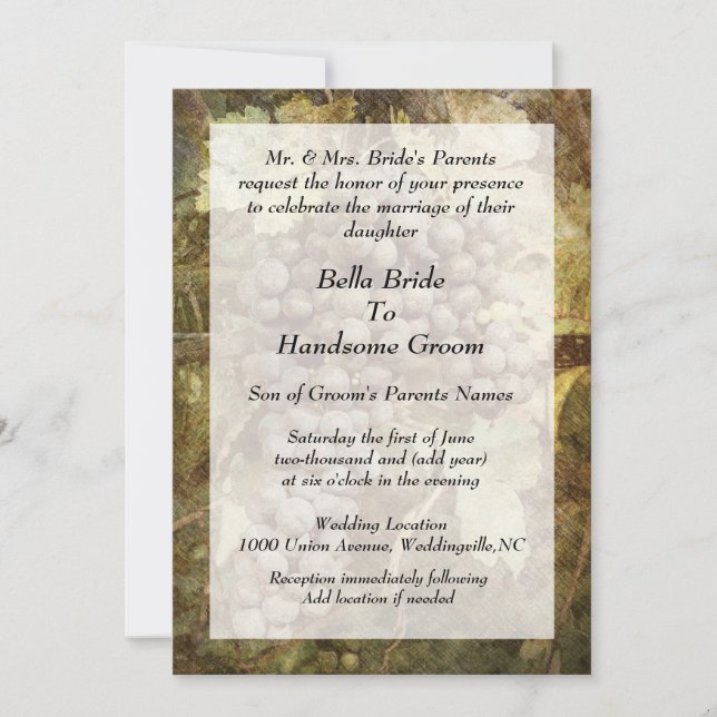 Invitación a la boda de viñedos de la bodega (Anverso)