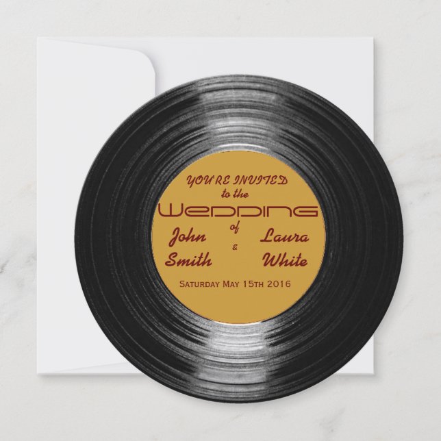 Invitación a la boda de vinilo retro (Anverso)