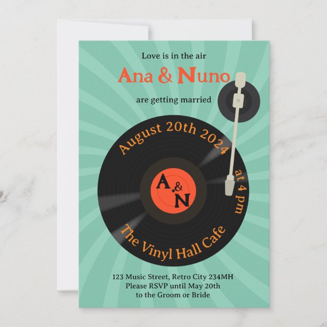 Invitación a la boda de vinilo retro (Anverso)
