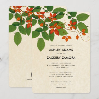 Invitación a la boda de Vino Floral Verde y Persim