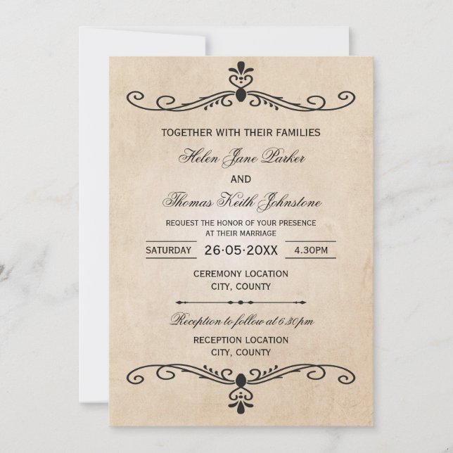 Invitación a la boda de Vintage (Anverso)