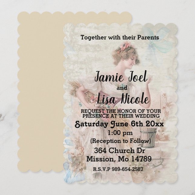 Invitación a la boda de Vintage (Anverso / Reverso)