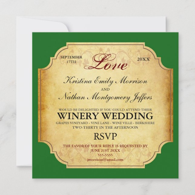 Invitación a la Boda de Vintage Champagne (Anverso)