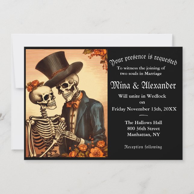 Invitación a la boda de Vintage Skeleton QRC (Anverso)