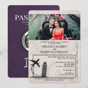 Invitación a la boda de Violet Italy Passport