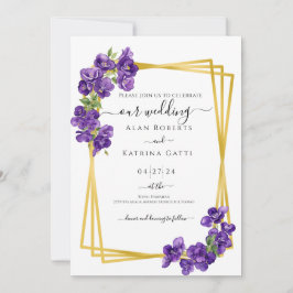Invitación a la boda de violetas púrpura profundas