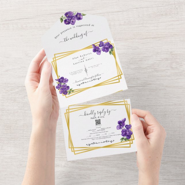Invitación a la boda de violetas púrpuras profunda (desgarro)
