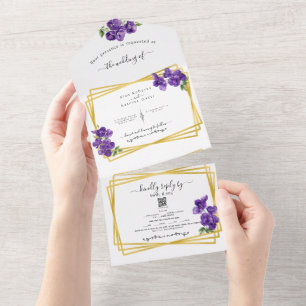 Invitación a la boda de violetas púrpuras profunda