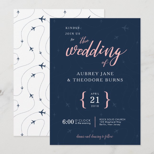 Invitación a la boda de Wanderlust con tema de via (Anverso / Reverso)