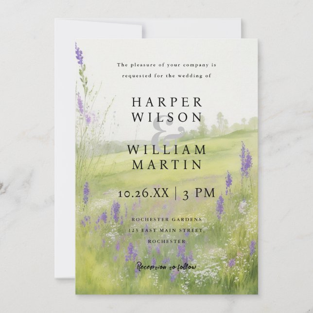 Invitación a la boda de Watercolor Meadow (Anverso)