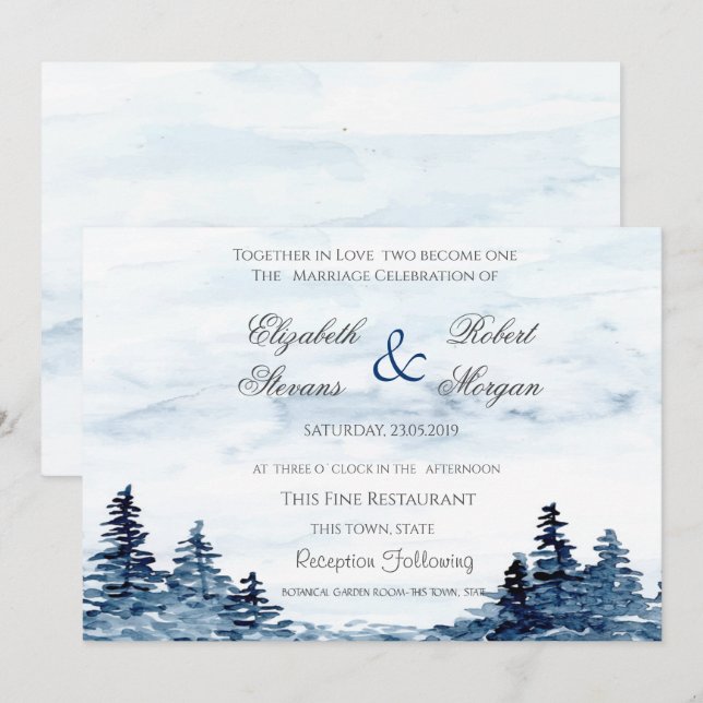 Invitación a la boda de Watercolor Woodland (Anverso / Reverso)