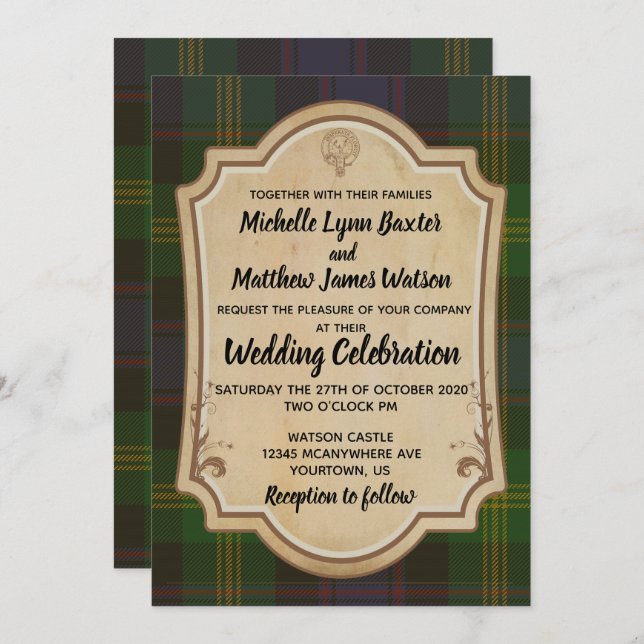 Invitación a la boda de Watson Tartan (Anverso / Reverso)