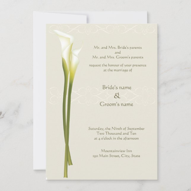 Invitación a la boda de White Calla Lily (Anverso)