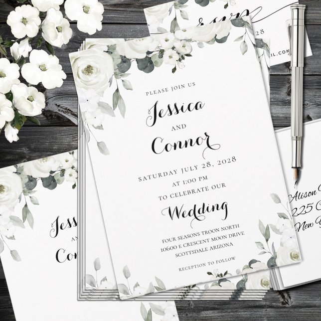 Invitación a la boda de White Peony Greenery (Subido por el creador)