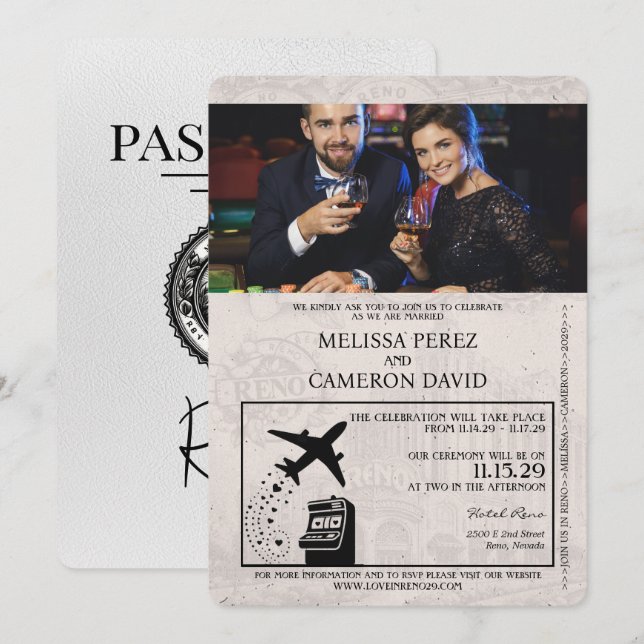 Invitación a la boda de White Reno Passport (Anverso / Reverso)