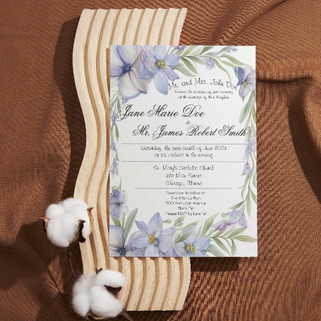 Invitación a la boda de Wildflower Periwinkle (Subido por el creador)