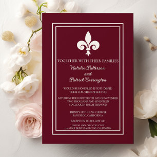 Invitación a la boda de Wine Red Fleur de Lis
