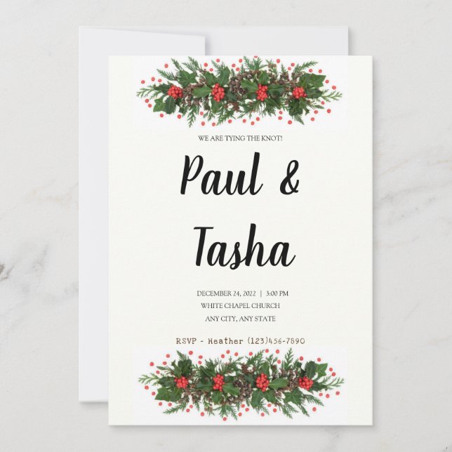 Invitación a la boda de Winter Holly (Anverso)