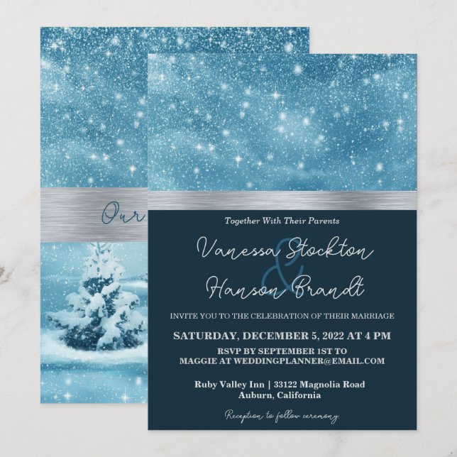 Invitación a la boda de Winter Wonderland (Anverso / Reverso)