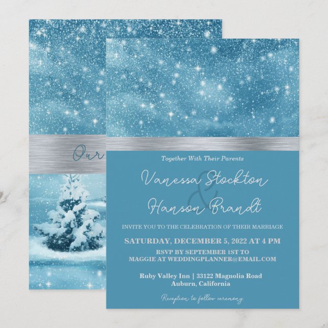Invitación a la boda de Winter Wonderland (Anverso / Reverso)