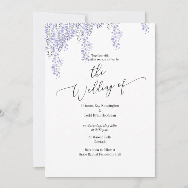 Invitación a la boda de Wisteria (Anverso)