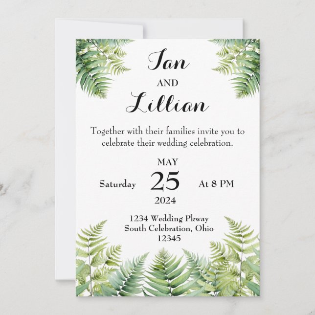 Invitación a la boda de Woodland Fern (Anverso)