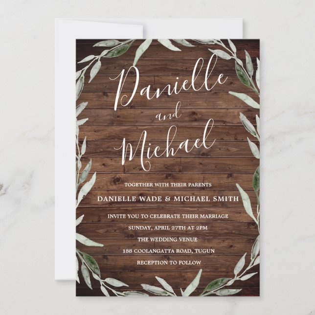 Invitación a la boda de Wreath Barn Wreath Wood Le (Anverso)