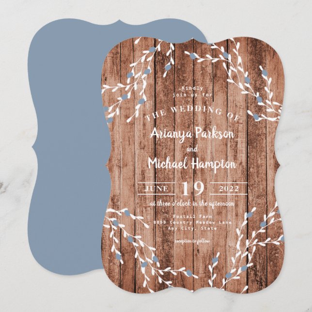Invitación a la boda de Wreath Berry Blue Dusty Wr (Anverso / Reverso)